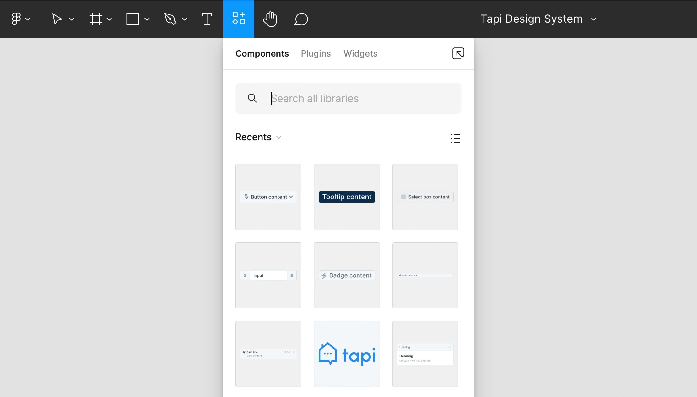 Screenshot of Figma showing the 'Resources' panel.
